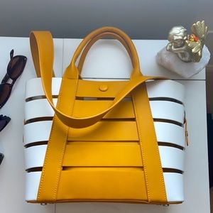 Yellow & white colour block handbag